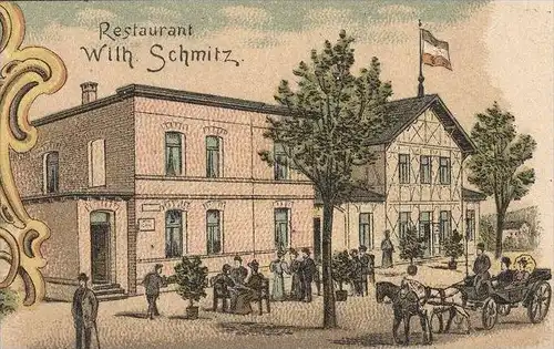 ALTE LITHO POSTKARTE GRUSS AUS GEISTINGEN HENNEF RESTAURANT WILHELM SCHMITZ KRANKENHAUS PASTORAT DREI KAISER EICHE AK