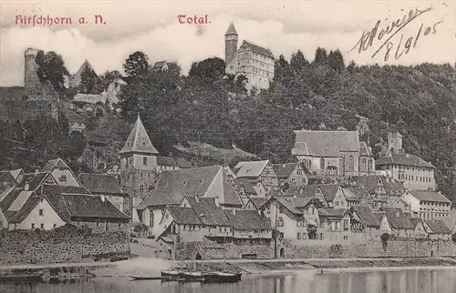 ALTE POSTKARTE HIRSCHHORN AM NECKAR TOTAL PANORAMA HESSEN AK Ansichtskarte cpa postcard