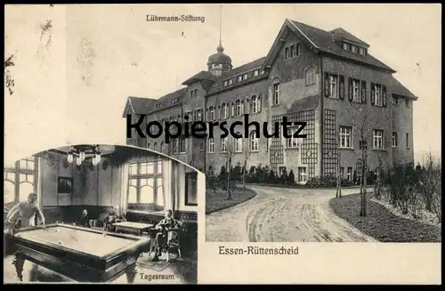 ALTE POSTKARTE ESSEN RÜTTENSCHEID LÜHRMANN STIFTUNG RANKHILFE FASSADENGITTER BILLARD snooker cpa postcard Ansichtskarte