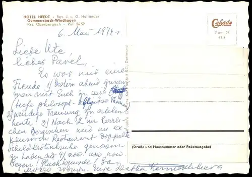 ÄLTERE POSTKARTE GUMMERSBACH-WINDHAGEN HOTEL HEEDT BES. J. &. G. HOLLÄNDER Kamin-Feuer postcard Ansichtskarte