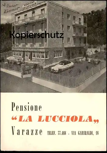 ALTE POSTKARTE VARAZZE PENSIONE LA LUCCIOLA VIA GARIBALDI LIGURIA SAVONA Auto old car voiture Italia Italy Italien cpa
