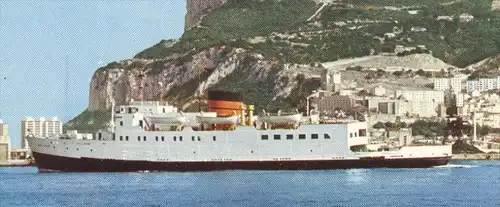 ÄLTERE POSTKARTE AUTO FERRY MONS CALPE BLAND LINE GRIBALTAR TANGIER TANGER SCHIFF ship bateau bac car-ferry postcard AK