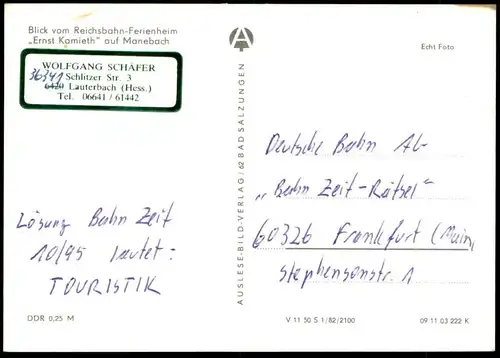 ÄLTERE POSTKARTE MANEBACH BLICK VOM REICHSBAHN FERIENHEIM ERNST KAMIETH ILMENAU THÜRINGEN Bahn AK Ansichtskarte postcard