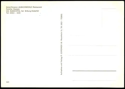 ÄLTERE POSTKARTE HOTEL PENSION ALBACHMÜHLE ALBACHTAL BEI BITBURG SÜDEIFEL ALBACH Familie Hansen Wasserliesch Konz