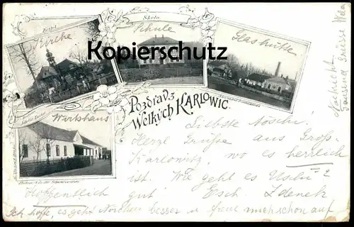 ALTE POSTKARTE POZDRAV WELKYCH KARLOWIC VELKÉ KARLOVICE Sklena hut Frantiskova Glashütte Groß Karlowitz Ceska Republika