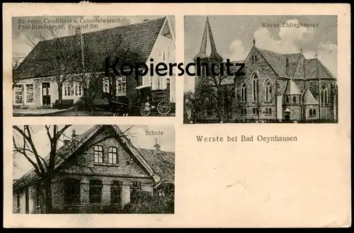 ALTE POSTKARTE WERSTE BEI BAD OEYNHAUSEN BÄCKEREI COLONIALWAREN PAUL BRACKMEYER SCHULE KIRCHE EIDINGHAUSEN Ansichtskarte