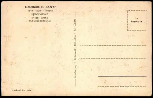 ALTE POSTKARTE SPROCKHÖVEL GASTSTÄTTE H. BECKER VORM. STÖTER-TILLMANN SCHÄNKE DIELE HANSA BIER Ruf Hattingen postcard AK