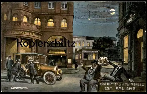 ALTE POSTKARTE DORTMUND ODORT MUNDU PERLEW EST FAL ENS UNION BRÄU KÖLNISCHER HOF ZUR KRONE HUMOR Bier beer humour Mond