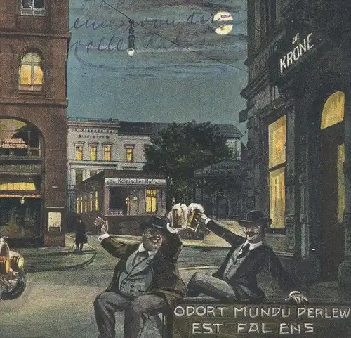 ALTE POSTKARTE DORTMUND ODORT MUNDU PERLEW EST FAL ENS UNION BRÄU KÖLNISCHER HOF ZUR KRONE HUMOR Bier beer humour Mond
