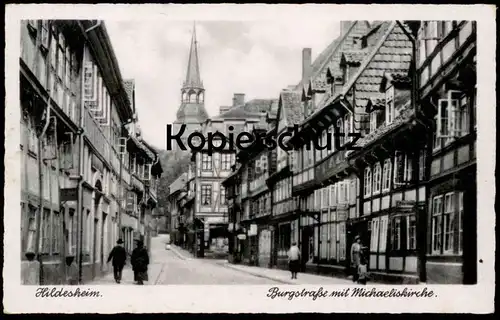 ALTE POSTKARTE HILDESHEIM BURGSTRASSE MIT MICHAELISKIRCHE Kirche church église cpa postcard Ansichtskarte AK