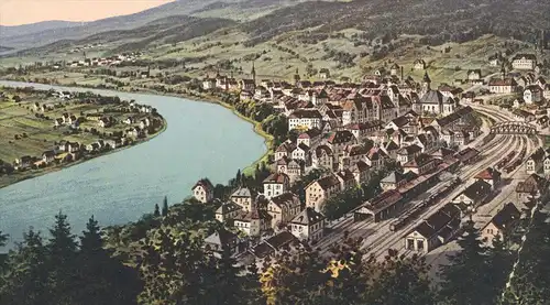 ALTE POSTKARTE WALDSHUT AM RHEIN PANORAMA MIT BAHNHOF Waldshut-Tiengen station gare postcard cpa AK Ansichtskarte