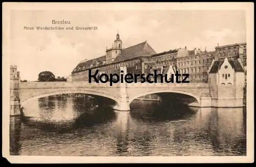 ALTE POSTKARTE BRESLAU NEUE WERDERBRÜCKE UND UNIVERSITÄT Wroclaw Brassel Schlesien Deutsche Lufthansa Briefmarke DDR