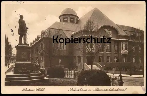 ALTE POSTKARTE DÜREN RHEINLAND KREISHAUS UND BISMARCKDENKMAL monument Bismarck Löwe lion postcard Ansichtskarte cpa AK