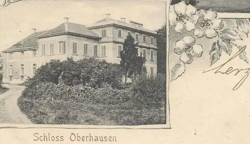 ALTE POSTKARTE GRUSS AUS OBERHAUSEN 1900 GONDELTEICH IM KAISERGARTEN & SCHLOSS OBERHAUSEN Ansichtskarte castle chateau