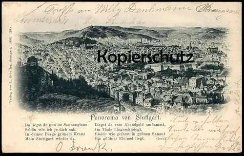 ALTE POSTKARTE PANORAMA VON STUTTGART 1899 Totalansicht Gesamtansicht Total cpa postcard AK Ansichtskarte