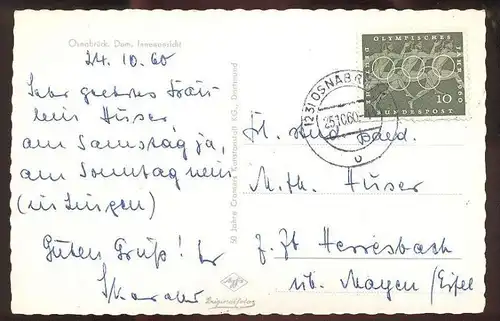 ÄLTERE POSTKARTE OSNABRÜCK DOM INNENANSICHT 1960 Inneres Briefmarke Olympisches Jahr Olympia stamp olympiades postcard