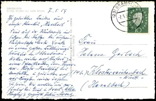 ÄLTERE POSTKARTE IBBENBÜREN GROSSE STRASSE TAXI Große Straße Auto car cab AK Ansichtskarte postcard cpa Ibbenbueren