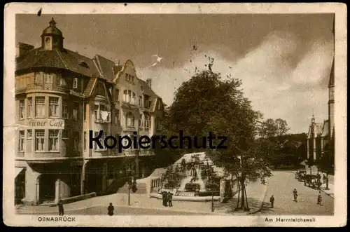 ALTE POSTKARTE OSNABRÜCK AM HERRNTEICHSWALL WIENER CAFÉ Herrenteichswall Brunnen Ansichtskarte AK cpa postcard