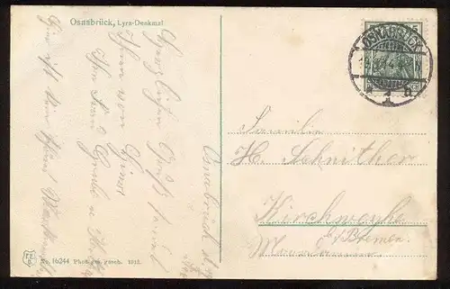 ALTE POSTKARTE OSNABRÜCK JUSTUS LYRA-DENKMAL DER MAI IST GEKOMMEN LIED monument chanson song Ansichtskarte cpa postcard