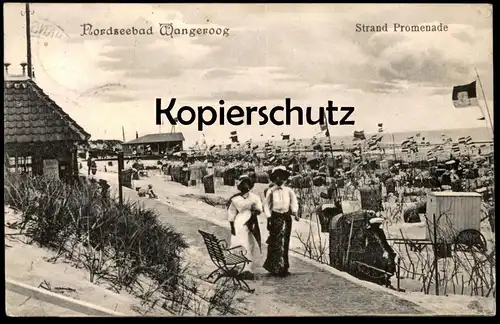 ALTE POSTKARTE WANGEROOG 1911 STRAND PROMENADE women femme Frau Wangerooge beach plage Flagge flag drapeau Ansichtskarte