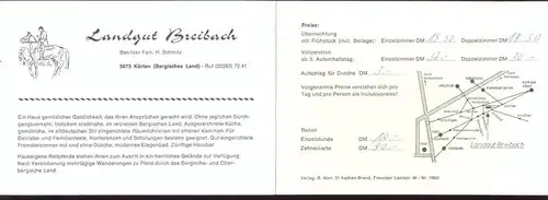 ÄLTERE DOPPEL-POSTKARTE KÜRTEN LANDGUT BREIBACH BES. FAM. H. SCHMITZ Landkarte mit Eichhof Bechen Spitze Lindlar