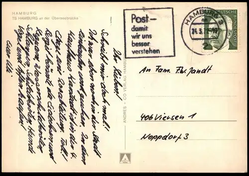 ÄLTERE POSTKARTE TS HAMBURG RIO LUSAN AN DER ÜBERSEEBRÜCKE Schiff Dampfer ship bateau steamer port cpa postcard AK