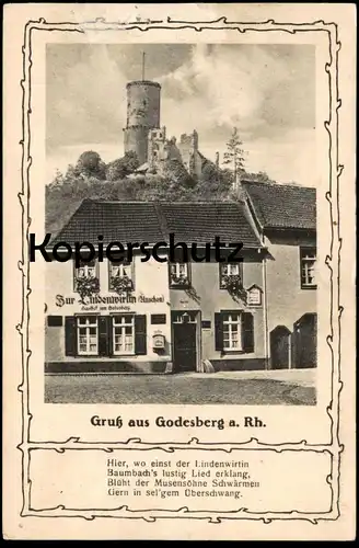ALTE POSTKARTE GRUSS AUS GODESBERG A. RH. ZUR LINDENWIRTIN Ännchen Gedicht Spruch cpa postcard AK Bad Godesberg