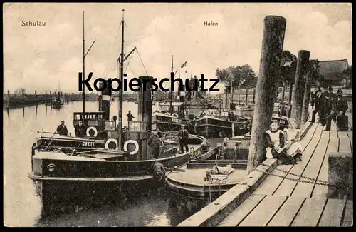 ALTE POSTKARTE SCHULAU HAFEN 1909 DAMPFSCHIFF ALMA GRETE ROBERT Kai Harbour Port Schiff steamship ship bateau Wedel
