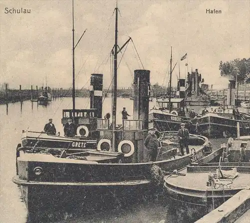 ALTE POSTKARTE SCHULAU HAFEN 1909 DAMPFSCHIFF ALMA GRETE ROBERT Kai Harbour Port Schiff steamship ship bateau Wedel