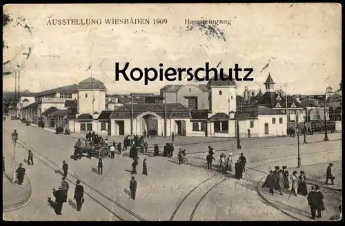 ALTE POSTKARTE WIESBADEN AUSSTELLUNG 1909 HAUPTEINGANG Kunst art exhibition fair exposition cpa postcard Ansichtskarte