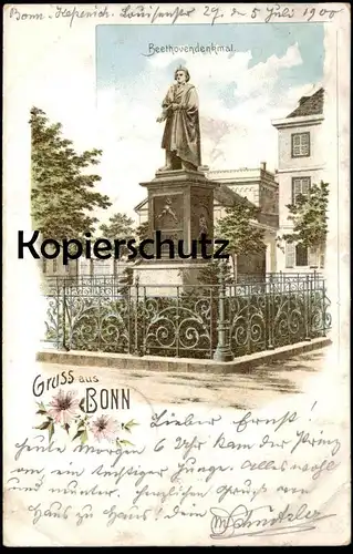 ALTE LITHO POSTKARTE GRUSS AUS BONN BEETHOVENDENKMAL Ludwig van Beethoven Denkmal monument cpa postcard AK Ansichtskarte