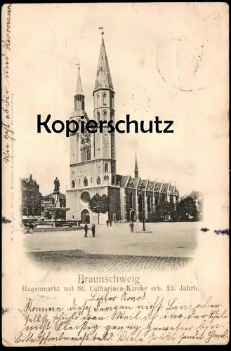 ALTE POSTKARTE BRAUNSCHWEIG HAGENMARKT 1906 MIT ST. CATHARINEN-KIRCHE ERBAUT 12. JAHRHUNDERT postcard Ansichtskarte