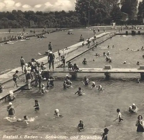 ALTE POSTKARTE RASTATT IN BADEN SCHWIMMBAD UND STRANDBAD swimming pool Bad bath piscine Ansichtskarte AK cpa postcard