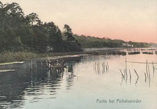 ALTE POSTKARTE PARTIE BEI PICHELSWERDER 1905 ANGLER FISCHER fishing Berlin Wilhelmstadt Spandau Pichelssee Stößensee cpa
