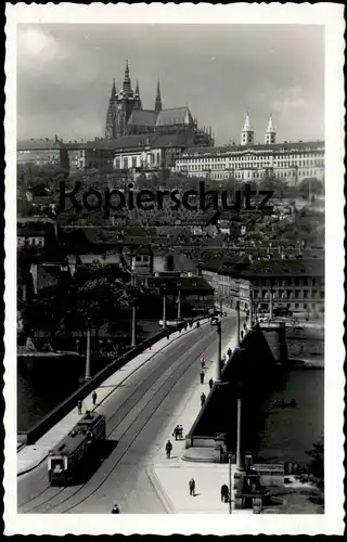 ALTE POSTKARTE PRAHA HRADCANY Tram tramway Strassenbahn Prag Prague Ceska Czech Republic Tschechien chateau castle Burg