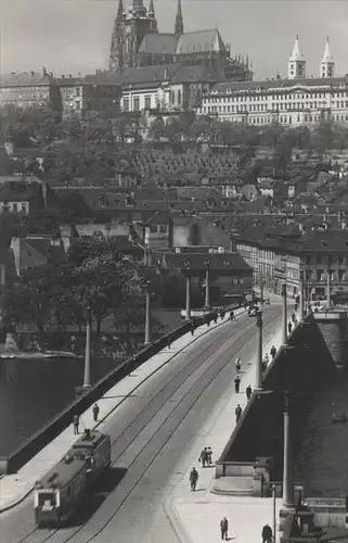 ALTE POSTKARTE PRAHA HRADCANY Tram tramway Strassenbahn Prag Prague Ceska Czech Republic Tschechien chateau castle Burg