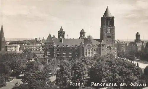 ALTE POSTKARTE POSEN POZNAN PANORAMA AM SCHLOSS Polska Poland Polen castle chateau Bahnpost Ansichtskarte cpa postcard