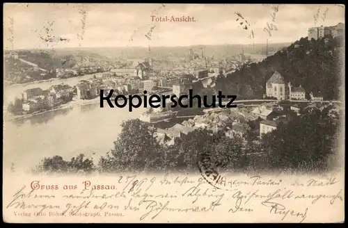 ALTE POSTKARTE GRUSS AUS PASSAU TOTAL-ANSICHT TOTAL PANORAMA 1899 PHOTOGRAPH OTTO BÖHM postcard cpa AK Ansichtskarte