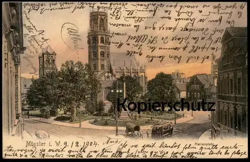 ALTE POSTKARTE MÜNSTER MARIENPLATZ Kutsche Strassenbahn Tram tramway Ansichtskarte AK postcard cpa