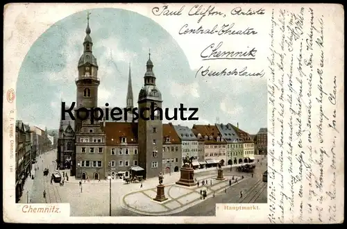 ALTE POSTKARTE CHEMNITZ HAUPTMARKT 1902 VERFASSER PAUL CLIFTON ARTIST CIRCUS ZIRKUS CENTRAL-THEATER cpa postcard AK