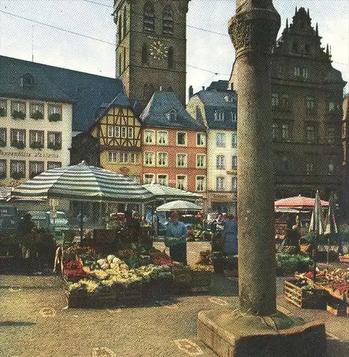 ÄLTERE POSTKARTE TRIER MARKTKREUZ AUF DEM HAUPTMARKT UND ST.-GANGOLF-KIRCHE Markt market marché postcard Ansichtskarte