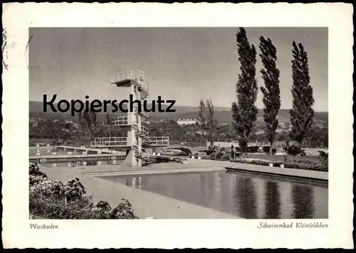 ALTE POSTKARTE WIESBADEN SCHWIMMBAD KLEINFELDCHEN Bad bath swimming pool piscine Freibad Hessen Ansichtskarte postcard