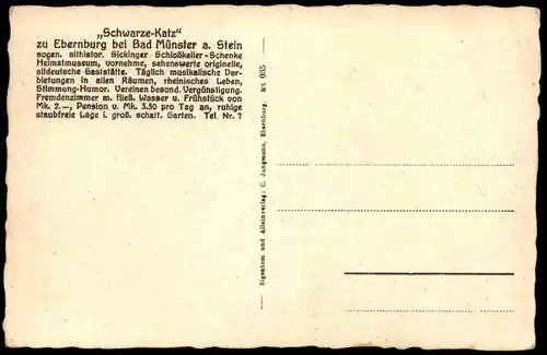 ALTE POSTKARTE SICKINGERSCHENKE SCHWARZE KATZ ZU EBERNBURG BAD MÜNSTER AM STEIN Sonnenuhr sun dial Uhr cadran solaire AK