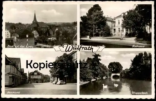 ALTE POSTKARTE WÜLFRATH HEUMARKT BLICK AN DER EVGL. KIRCHE RATHAUS KRAPPSTEICH Wuelfrath VW Ansichtskarte cpa postcard