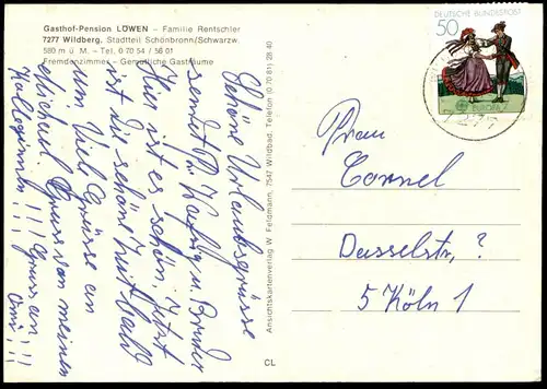 ÄLTERE POSTKARTE WILDBERG GASTHOF PENSION LÖWEN MIT OPEL REKORD SCHÖNBRONN KREIS CALW AK Ansichtskarte cpa postcard