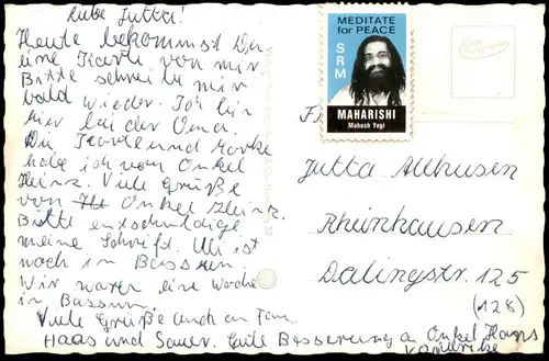 ÄLTERE POSTKARTE BRUCHHAUSEN-VILSEN BAHNHOFSTRASSE FERD. BULLENKAMPF Marke Maharishi Meditation Ansichtskarte AK cpa