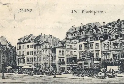 ALTE POSTKARTE MAINZ DER MARKTPLATZ ICH DENKE DEIN IN DER FERNE Markt marke marché mayence Schwalbe swallow hirondelle