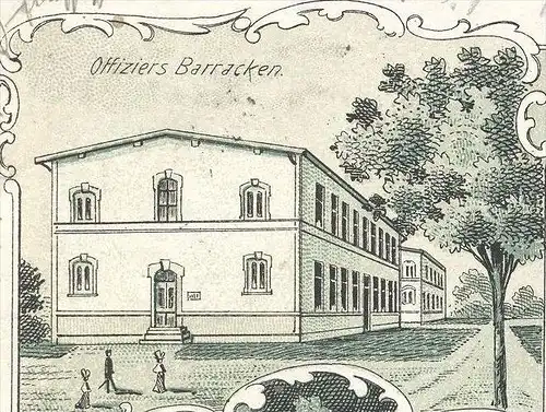 ALTE LITHO POSTKARTE GRUSS AUS DEM LOCKSTEDTER LAGER 1901 BESCHOSSENES HAUS RIDDERS BARRACKEN Lockstedt Hohenlockstedt