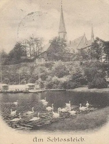 ALTE POSTKARTE GRUSS AUS CHEMNITZ 1897 AM SCHLOSSTEICH Schwäne swan AK Ansichtskarte postcard cpa
