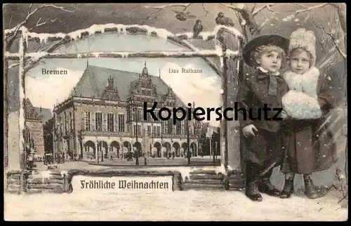 ALTE POSTKARTE BREMEN RATHAUS FRÖHLICHE WEIHNACHTEN KINDER enfants children Fotomontage Montage Photo Surrealisme cpa AK
